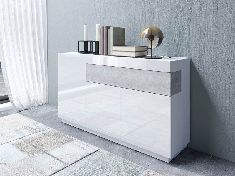 Dressoir - Flax - Type 2 - Hoogglans wit/lichtgrijs (Betonlook) - 150cm