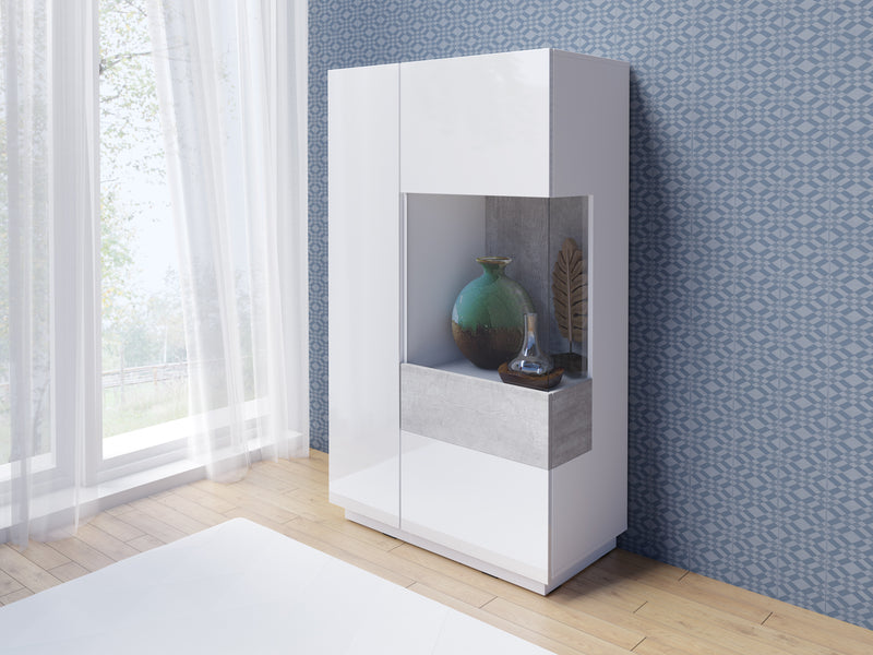 Vitrinekast - Flax - Type 3 - Hoogglans wit/Lichtgrijs - 139cm